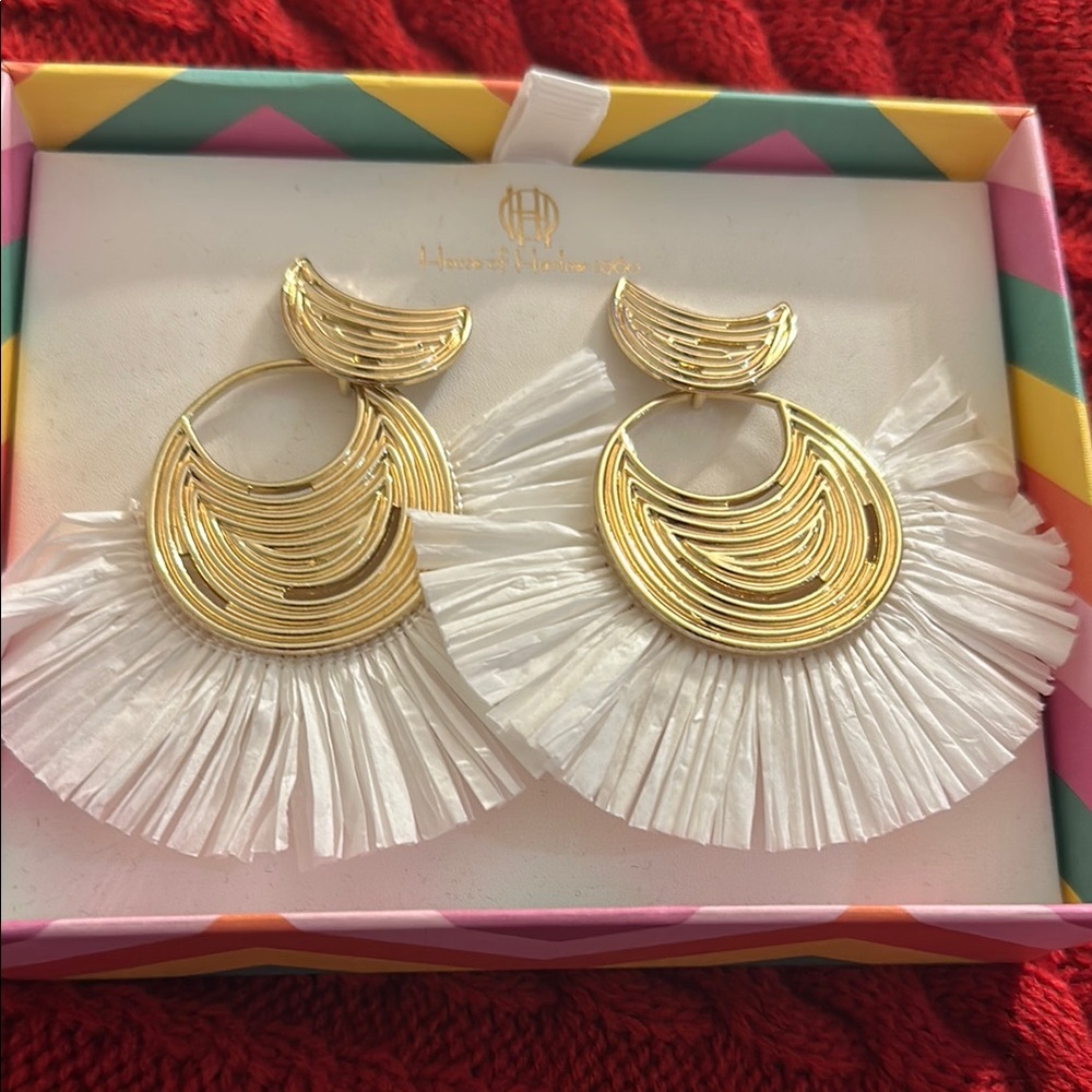 House of Harlow 1960 Gold and White Fan Earrings